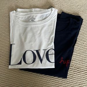 J Crew ‘Happy’ (oversized XS) and ‘Love’ Small) tee. NWT.